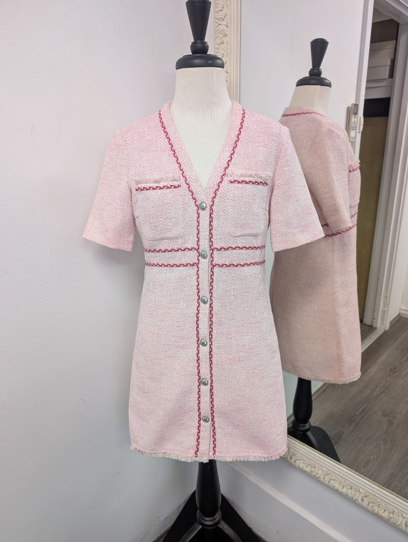 Maje Pink Tweed Dress. Size 8.