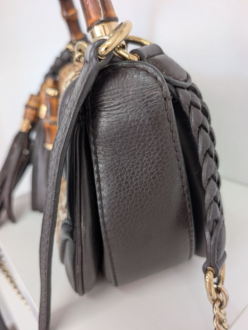 Gucci Leopard/Cheetah Calf Hair Bamboo Top Handle Bag
