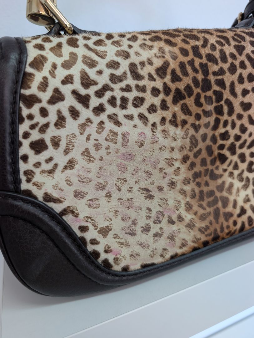 Gucci Leopard/Cheetah Calf Hair Bamboo Top Handle Bag