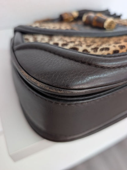 Gucci Leopard/Cheetah Calf Hair Bamboo Top Handle Bag