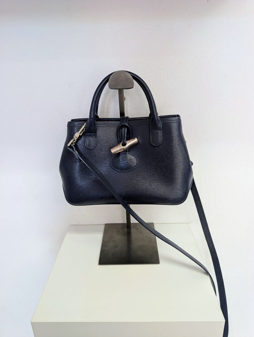 Longchamp Navy Roseau Leather Bag