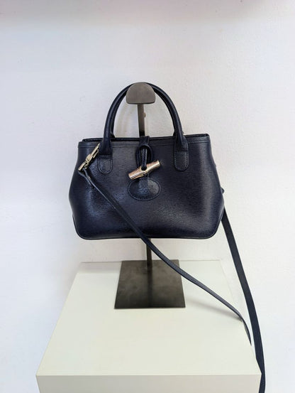 Longchamp Navy Roseau Leather Bag