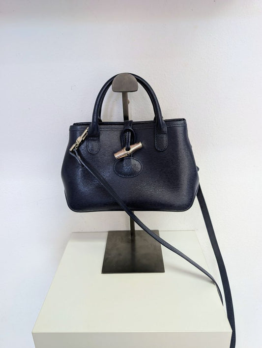 Longchamp Navy Roseau Leather Bag
