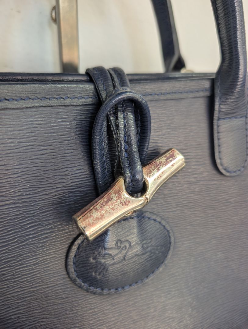 Longchamp Navy Roseau Leather Bag