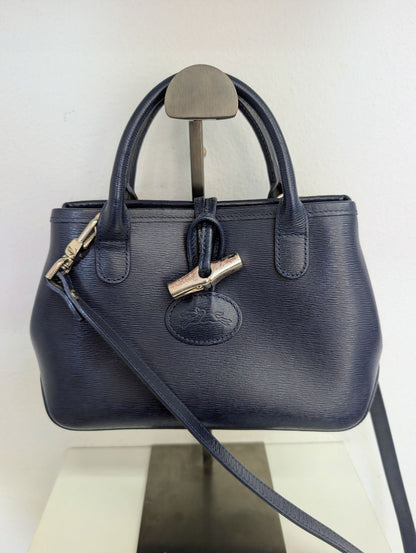 Longchamp Navy Roseau Leather Bag