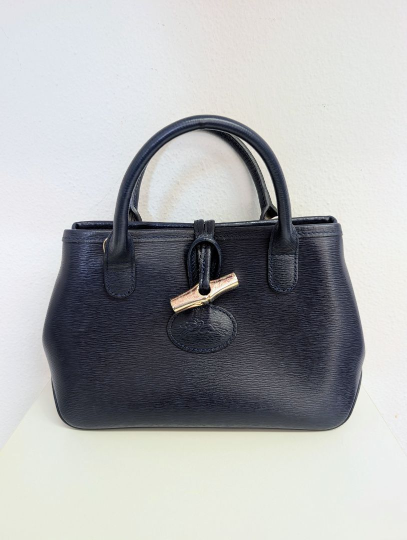 Longchamp Navy Roseau Leather Bag