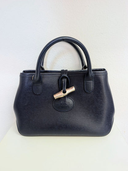 Longchamp Navy Roseau Leather Bag