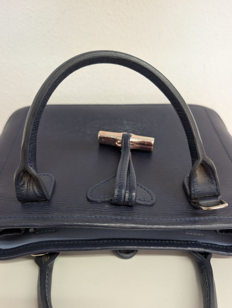 Longchamp Navy Roseau Leather Bag