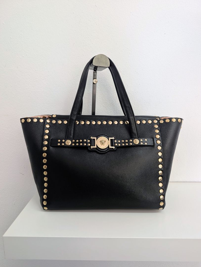 Versace Linea Signature Studded Shopper Tote Bag