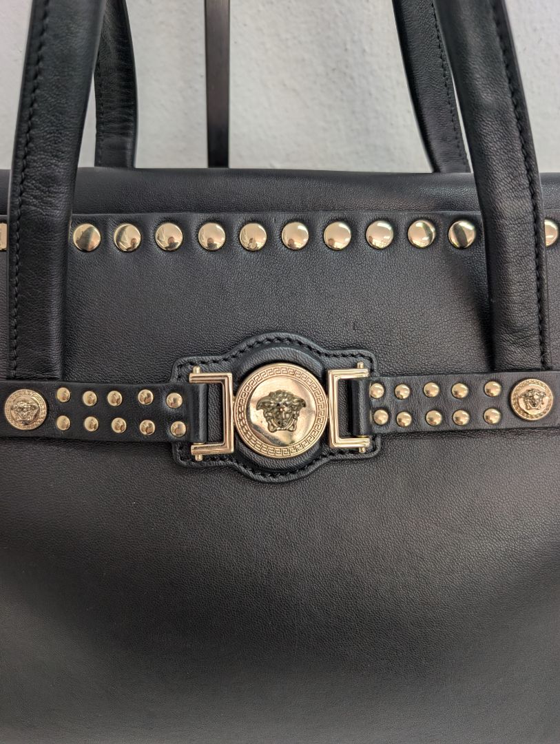 Versace Linea Signature Studded Shopper Tote Bag