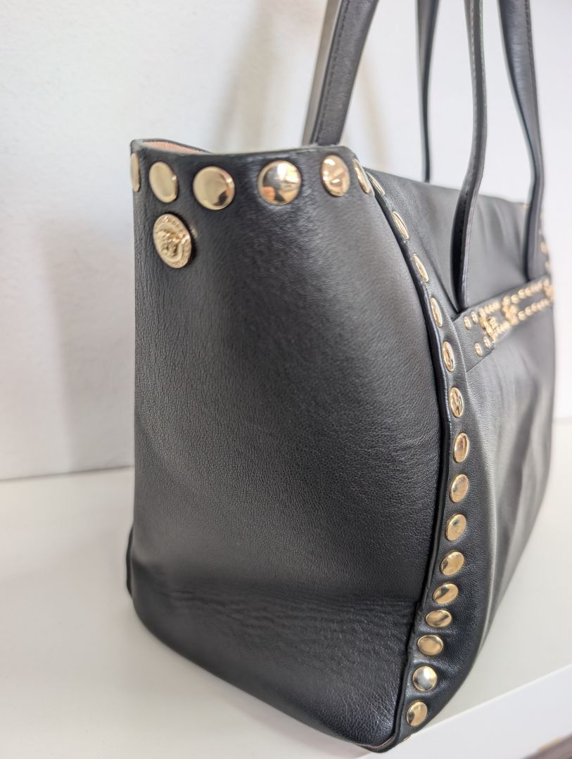 Versace Linea Signature Studded Shopper Tote Bag