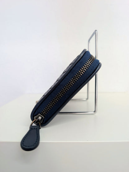 Bottega Veneta Nappa Intrecciato Zip Around Wallet Pacific Navy