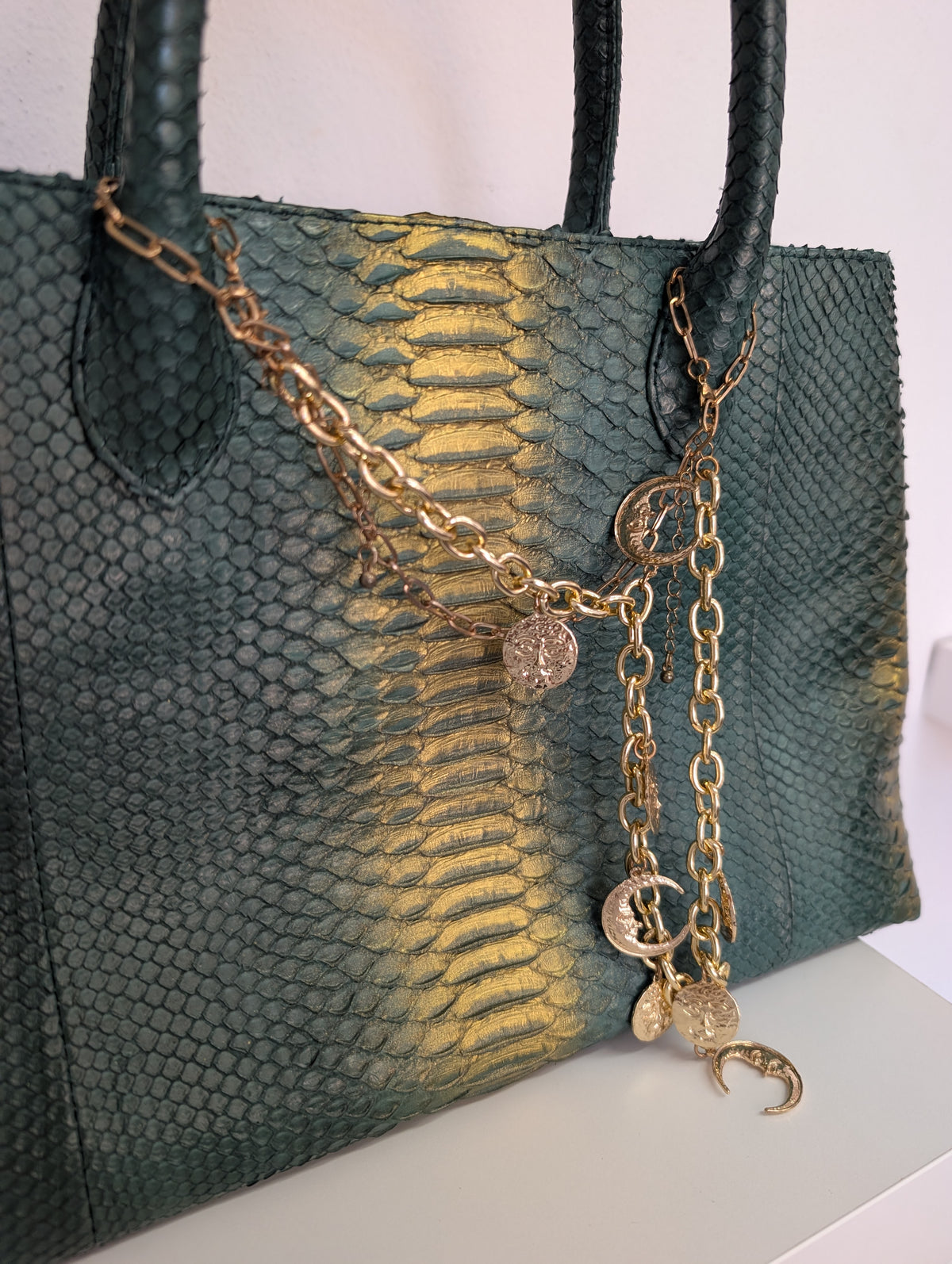 Suzette Green andf Gold Python Leather Bag
