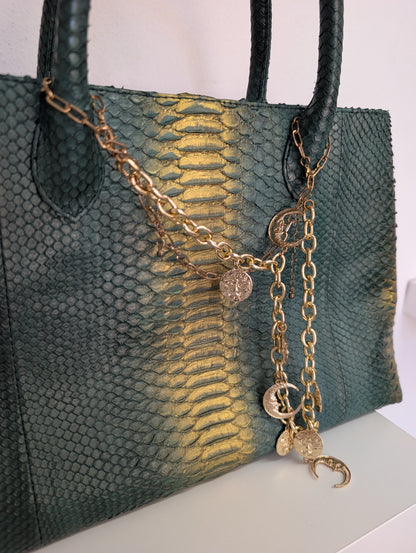 Suzette Green andf Gold Python Leather Bag