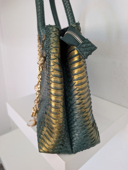 Suzette Green andf Gold Python Leather Bag