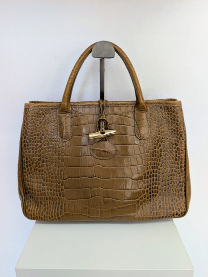 Longchamp Tan Croc Tote Bag