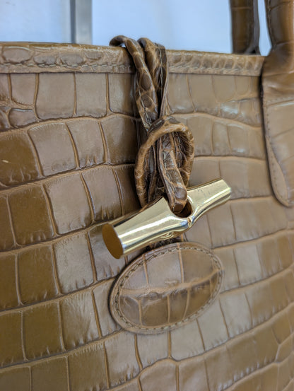 Longchamp Tan Croc Tote Bag