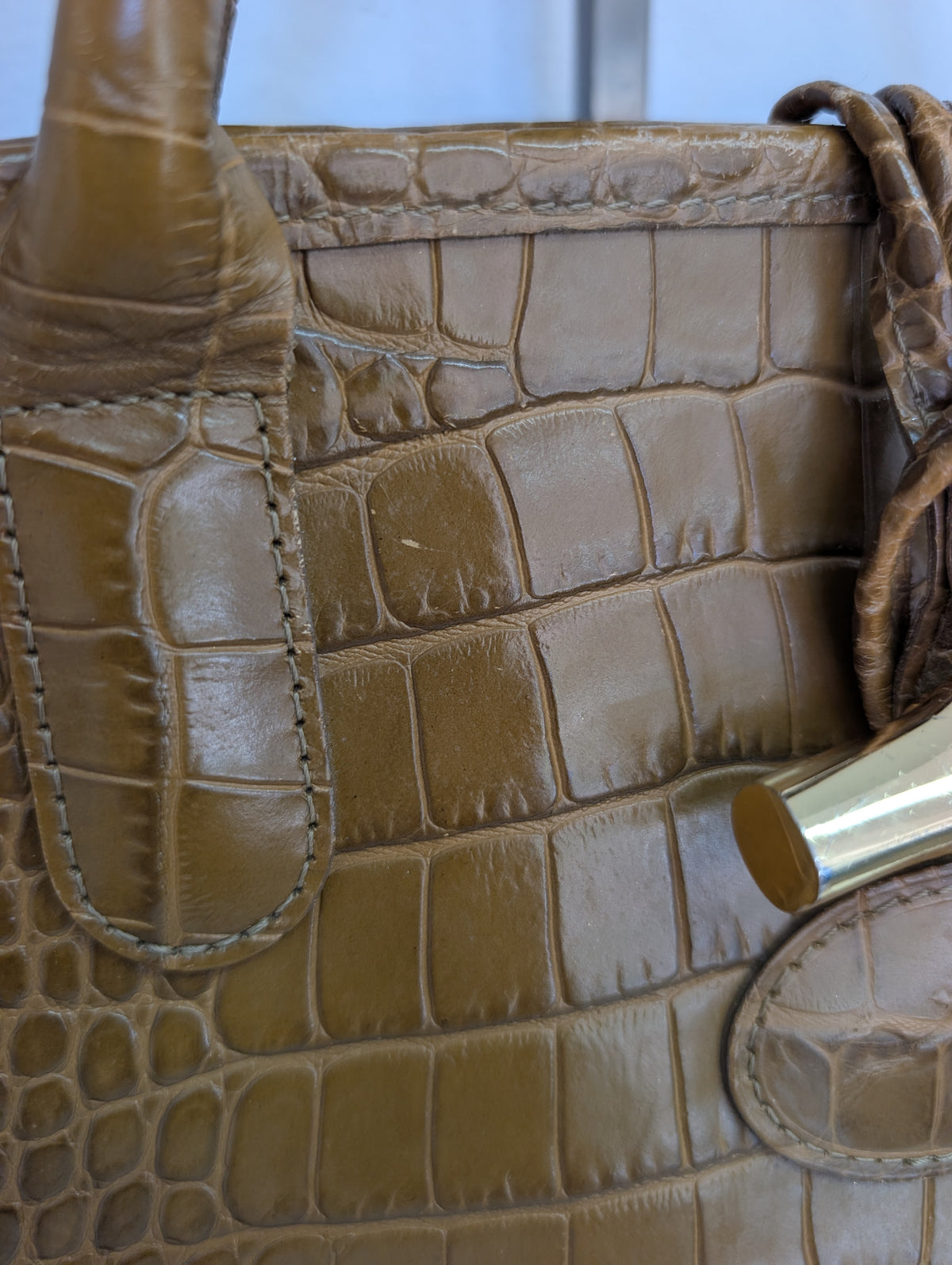 Longchamp Tan Croc Tote Bag