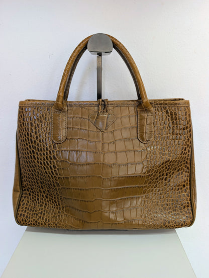 Longchamp Tan Croc Tote Bag