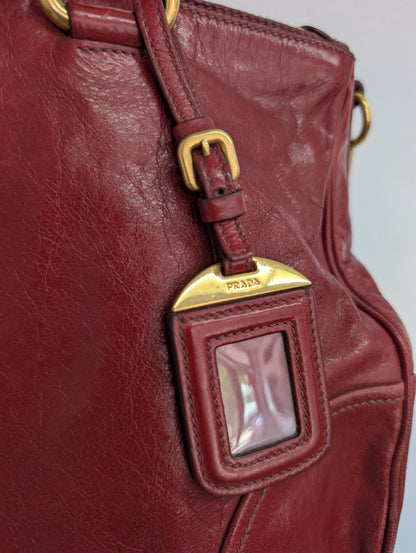 Prada Red Vitello Shine Bauletto Satchel Bag