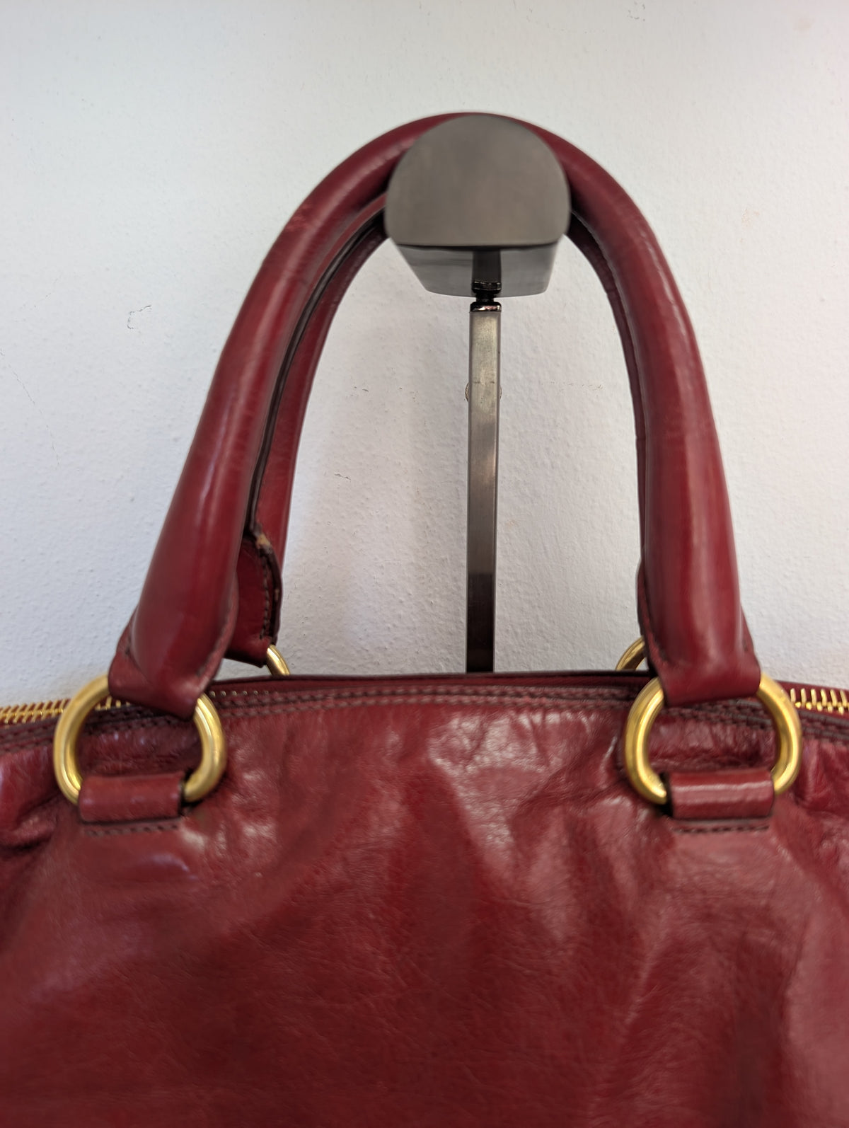 Prada Red Vitello Shine Bauletto Satchel Bag