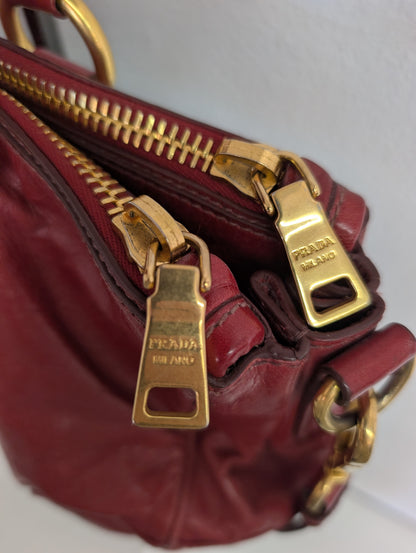 Prada Red Vitello Shine Bauletto Satchel Bag