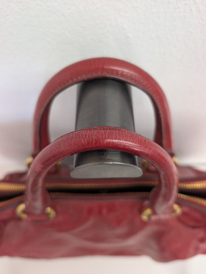 Prada Red Vitello Shine Bauletto Satchel Bag