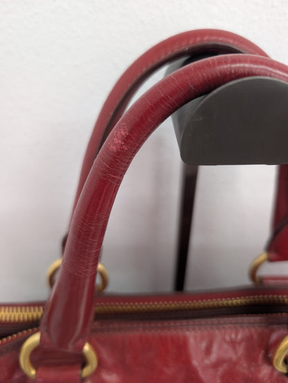 Prada Red Vitello Shine Bauletto Satchel Bag