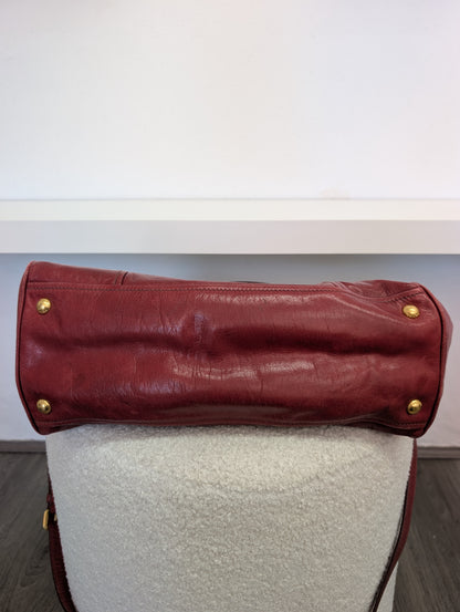 Prada Red Vitello Shine Bauletto Satchel Bag