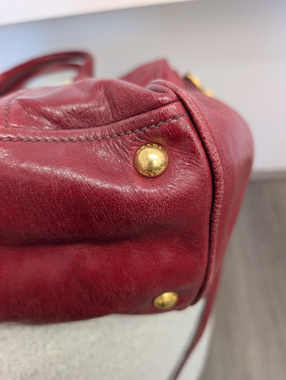 Prada Red Vitello Shine Bauletto Satchel Bag