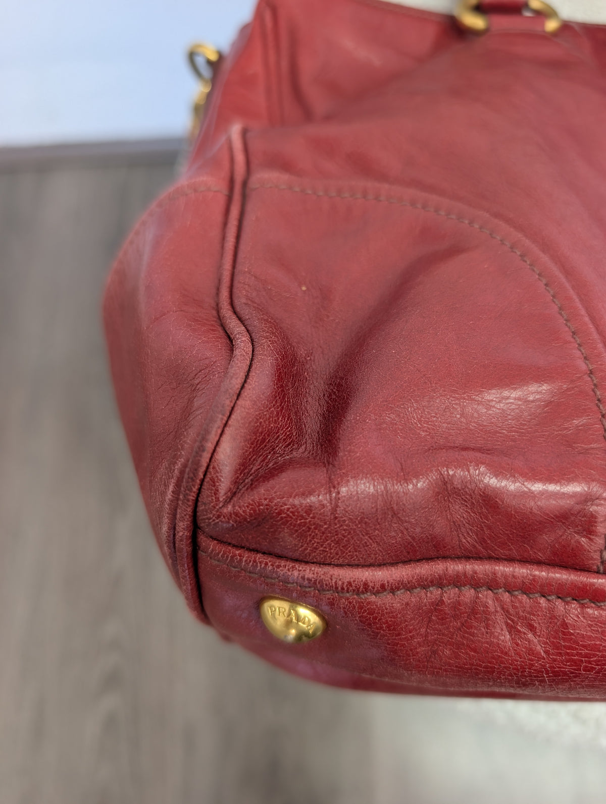Prada Red Vitello Shine Bauletto Satchel Bag