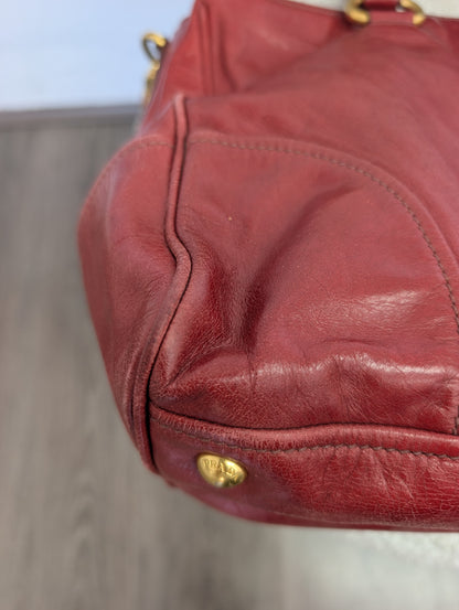 Prada Red Vitello Shine Bauletto Satchel Bag