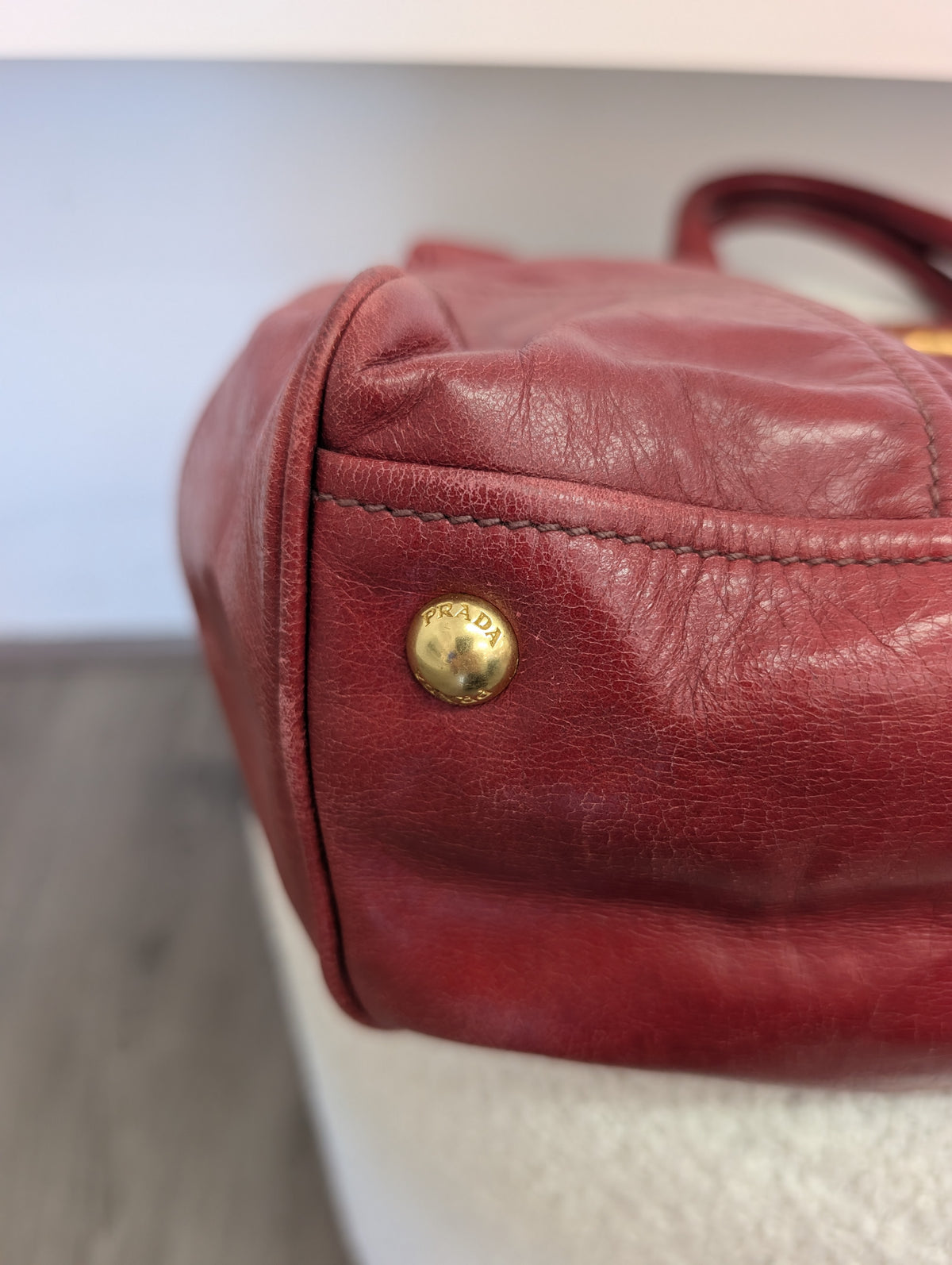 Prada Red Vitello Shine Bauletto Satchel Bag