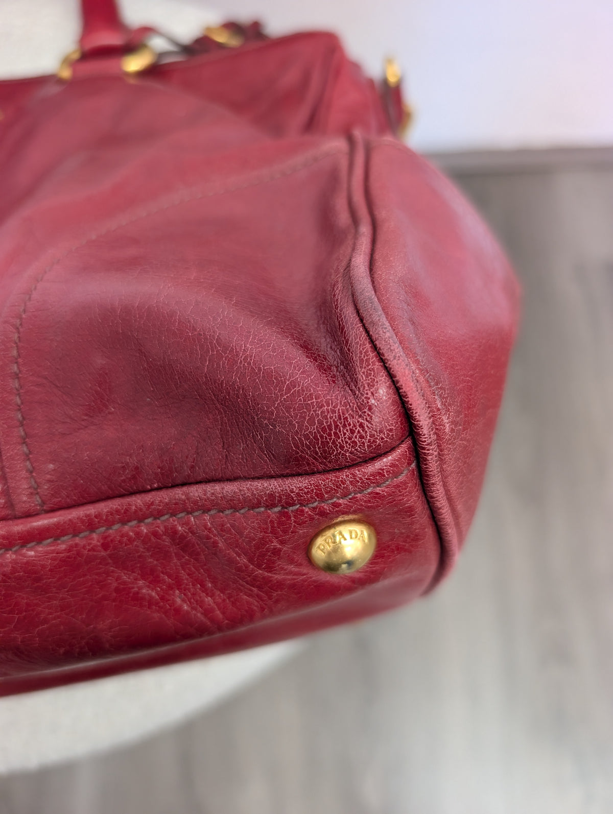 Prada Red Vitello Shine Bauletto Satchel Bag