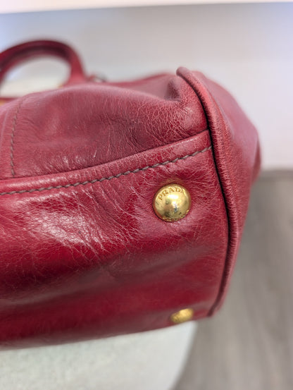 Prada Red Vitello Shine Bauletto Satchel Bag