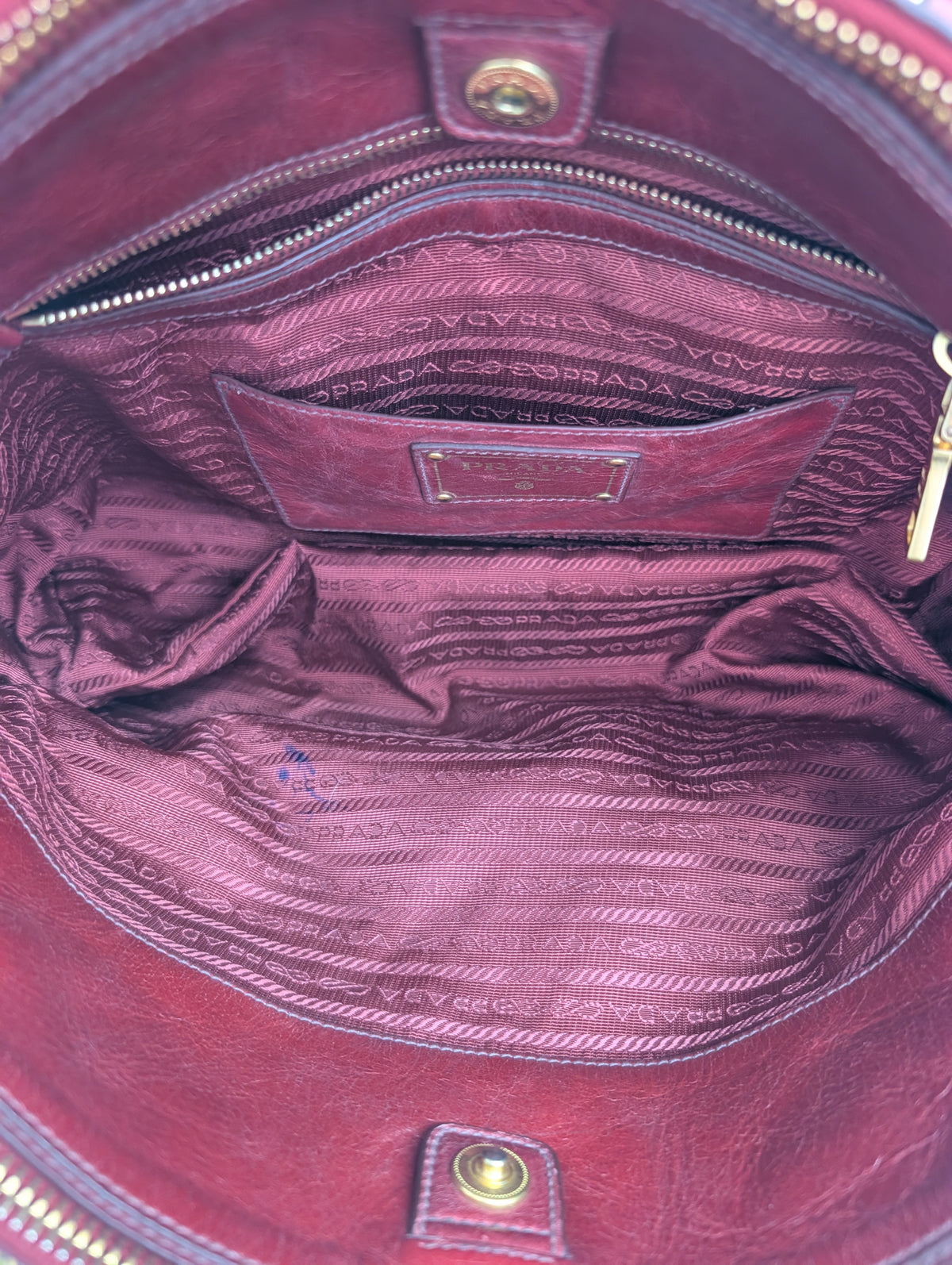 Prada Red Vitello Shine Bauletto Satchel Bag