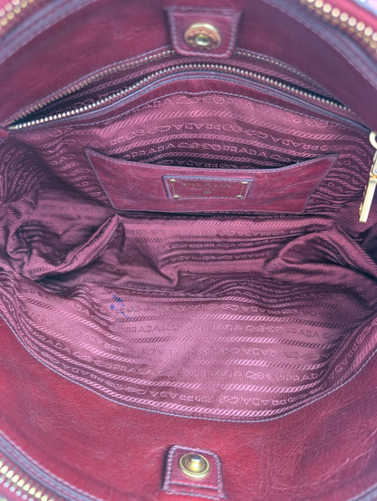 Prada Red Vitello Shine Bauletto Satchel Bag