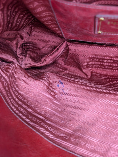 Prada Red Vitello Shine Bauletto Satchel Bag
